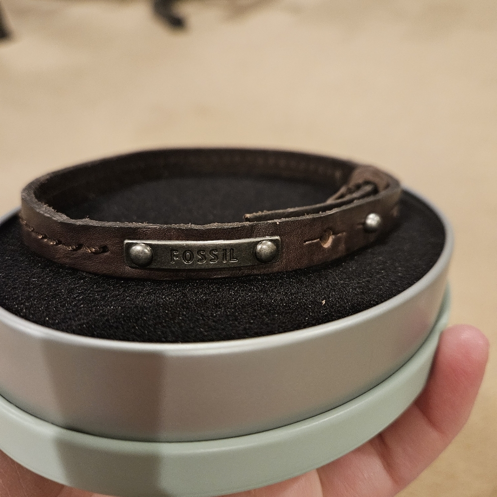Fossil Brown Double-Wrap Leather Bracelet
